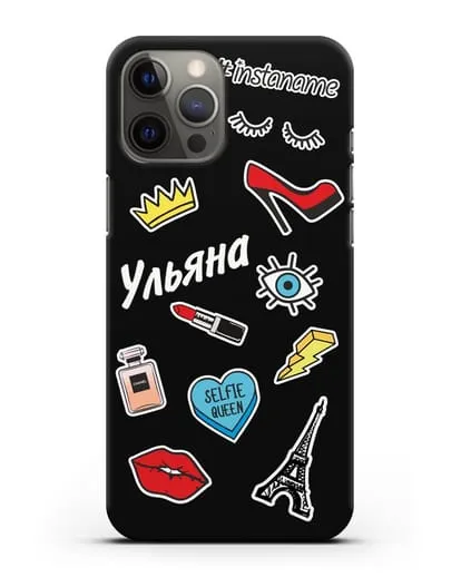 Именной чехол со стикерами Корона, помада, красные туфли силиконовый для iPhone 12 Pro Max