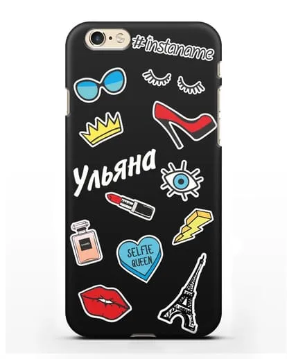 Именной чехол со стикерами Корона, помада, красные туфли силиконовый для iPhone 6