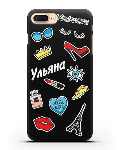 Именной чехол со стикерами Корона, помада, красные туфли силиконовый для iPhone 7 Plus