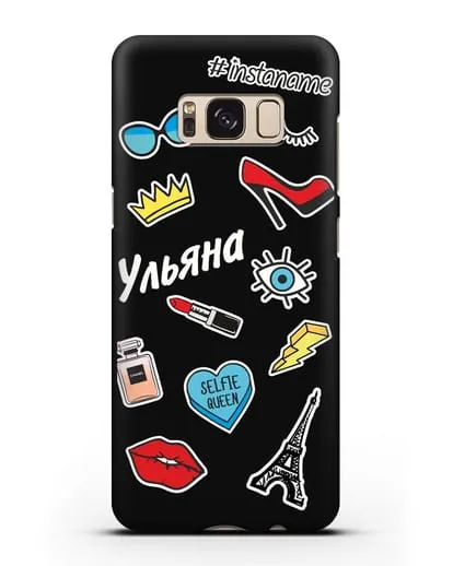 Именной чехол со стикерами Корона, помада, красные туфли силиконовый для Samsung Galaxy S8 Plus [SM-G955F]