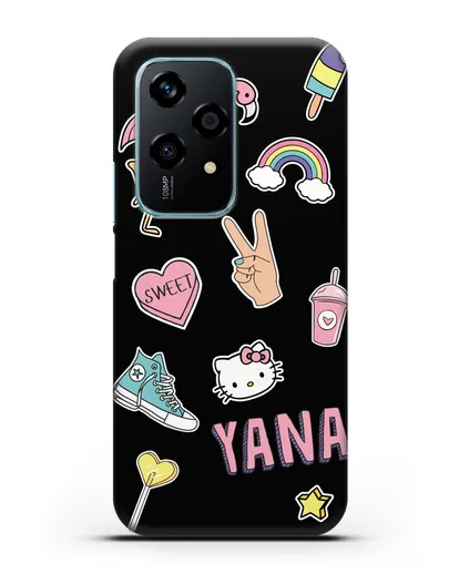 Именной чехол со стикерами Розовый фламинго, радуга, смузи силиконовый для Honor 200 Lite