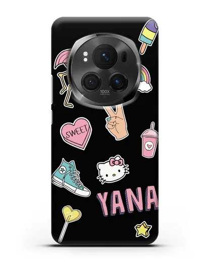 Именной чехол со стикерами Розовый фламинго, радуга, смузи силиконовый для Honor Magic 6 Pro