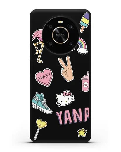 Именной чехол со стикерами Розовый фламинго, радуга, смузи силиконовый для Honor X9