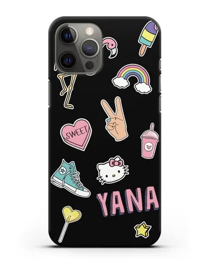 Именной чехол со стикерами Розовый фламинго, радуга, смузи силиконовый для iPhone 12 Pro Max