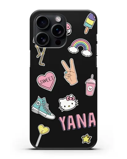 Именной чехол со стикерами Розовый фламинго, радуга, смузи силиконовый для iPhone 15 Pro Max