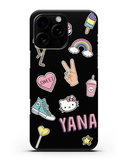 Именной чехол со стикерами Розовый фламинго, радуга, смузи силиконовый для iPhone 16 Pro Max