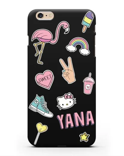 Именной чехол со стикерами Розовый фламинго, радуга, смузи силиконовый для iPhone 6 Plus