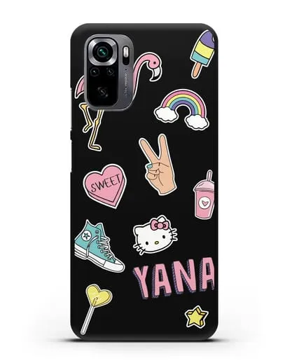 Именной чехол со стикерами Розовый фламинго, радуга, смузи силиконовый для Xiaomi Poco M5s