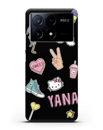 Именной чехол со стикерами Розовый фламинго, радуга, смузи силиконовый для Xiaomi Poco X6 Pro