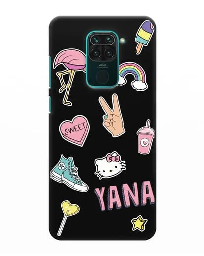 Именной чехол со стикерами Розовый фламинго, радуга, смузи силиконовый для Xiaomi Redmi Note 9