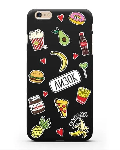 Именной чехол со стикерами Еда, фрукты и напитки силиконовый для iPhone 6 Plus