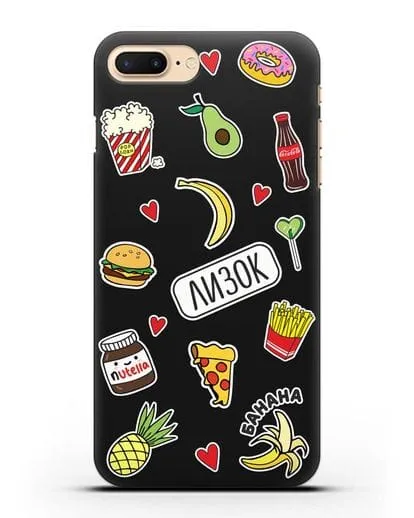 Именной чехол со стикерами Еда, фрукты и напитки силиконовый для iPhone 7 Plus