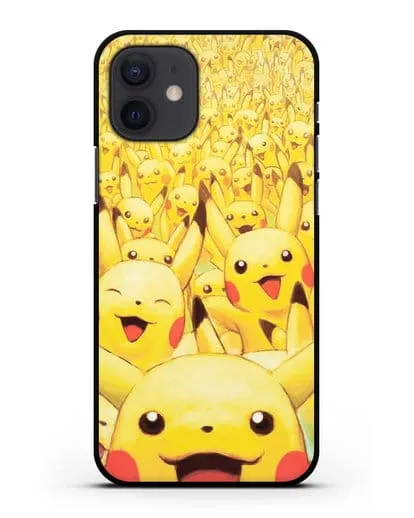 Чехол аниме Покемон - Толпа Пикачу силиконовый для iPhone 12