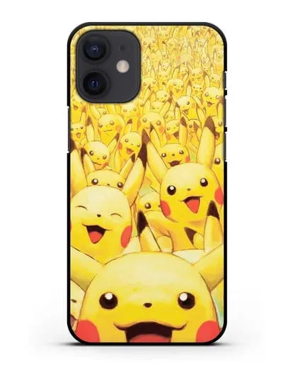 Чехол аниме Покемон - Толпа Пикачу силиконовый для iPhone 12 mini