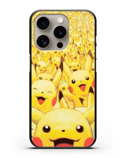 Чехол аниме Покемон - Толпа Пикачу силиконовый для iPhone 15 Pro