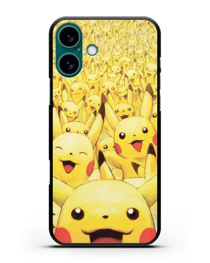 Чехол аниме Покемон - Толпа Пикачу силиконовый для iPhone 16 Plus
