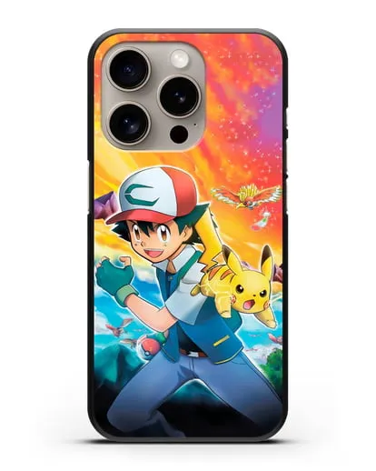 Чехол аниме Покемон - Эш силиконовый для iPhone 15 Pro