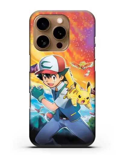 Чехол аниме Покемон - Эш силиконовый для iPhone 16 Pro