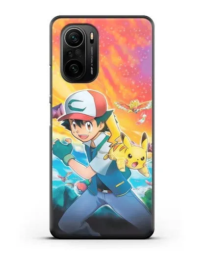Чехол аниме Покемон - Эш силиконовый для Xiaomi Poco F3 Pro