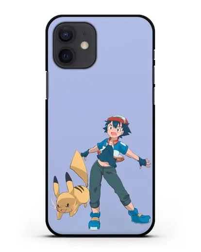 Чехол аниме Покемон - Эш и Пикачу силиконовый для iPhone 12