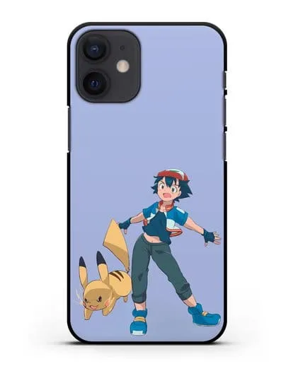 Чехол аниме Покемон - Эш и Пикачу силиконовый для iPhone 12 mini