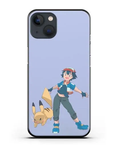 Чехол аниме Покемон - Эш и Пикачу силиконовый для iPhone 13