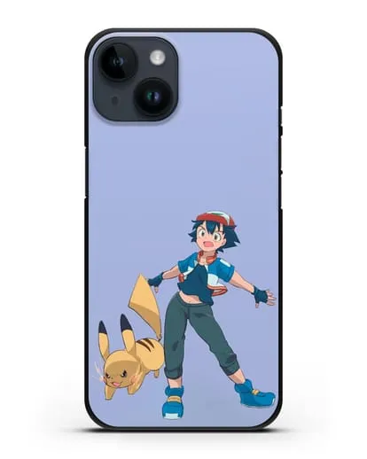 Чехол аниме Покемон - Эш и Пикачу силиконовый для iPhone 14