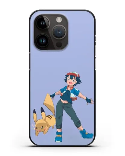 Чехол аниме Покемон - Эш и Пикачу силиконовый для iPhone 14 Pro
