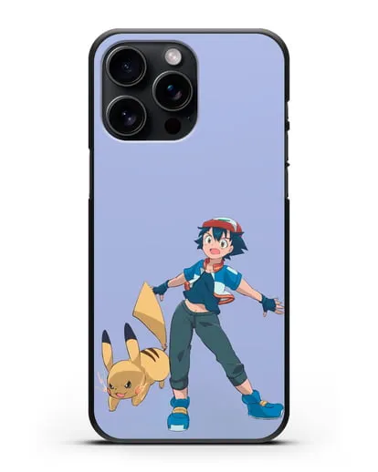 Чехол аниме Покемон - Эш и Пикачу силиконовый для iPhone 15 Pro Max