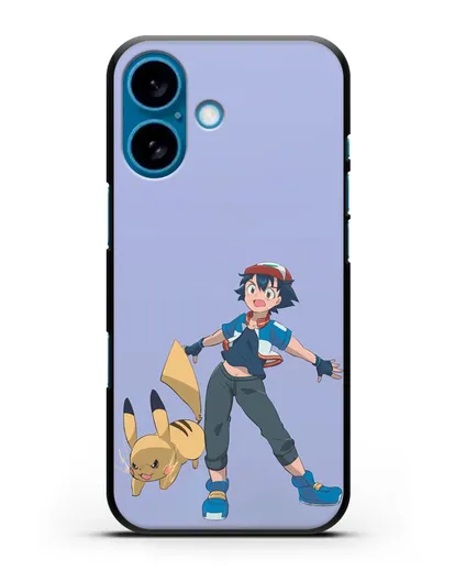 Чехол аниме Покемон - Эш и Пикачу силиконовый для iPhone 16