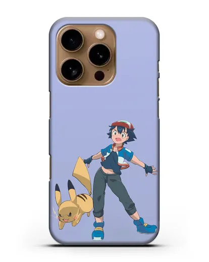 Чехол аниме Покемон - Эш и Пикачу силиконовый для iPhone 16 Pro