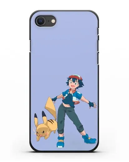 Чехол аниме Покемон - Эш и Пикачу силиконовый для iPhone SE 2020