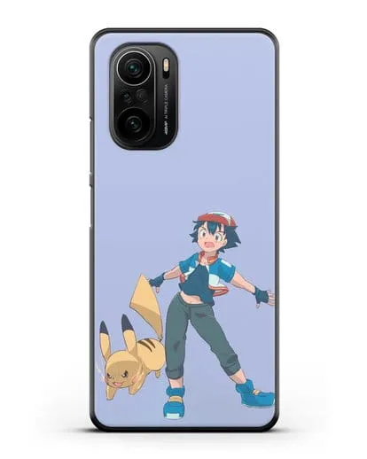 Чехол аниме Покемон - Эш и Пикачу силиконовый для Xiaomi Poco F3
