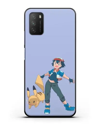 Чехол аниме Покемон - Эш и Пикачу силиконовый для Xiaomi Poco M3