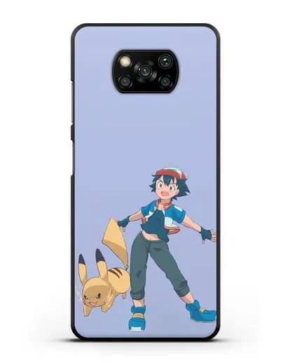 Чехол аниме Покемон - Эш и Пикачу силиконовый для Xiaomi Poco X3 Pro