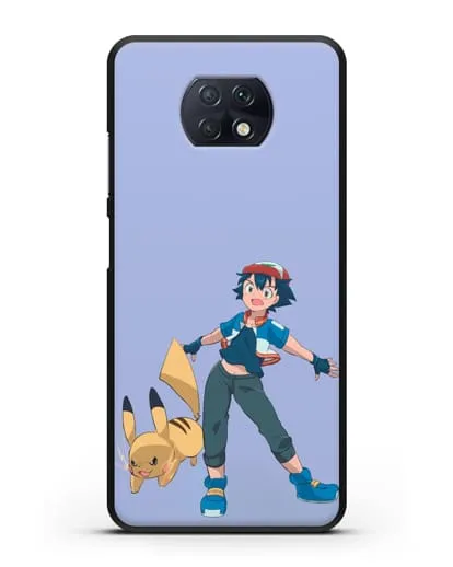 Чехол аниме Покемон - Эш и Пикачу силиконовый для Xiaomi Redmi Note 9T