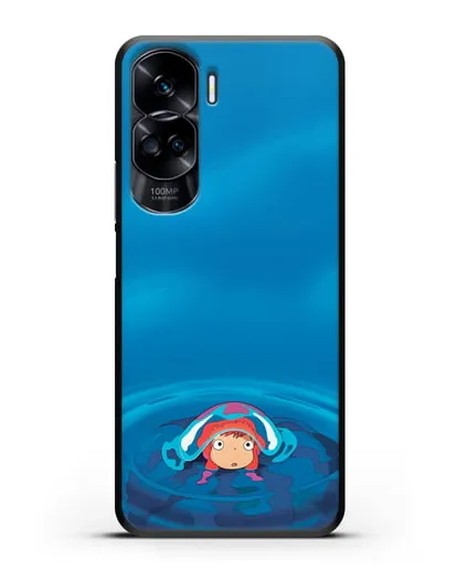 Чехол аниме Рыбка Поньо на утёсе - Осторожная Поньо силиконовый для Honor 90 Lite