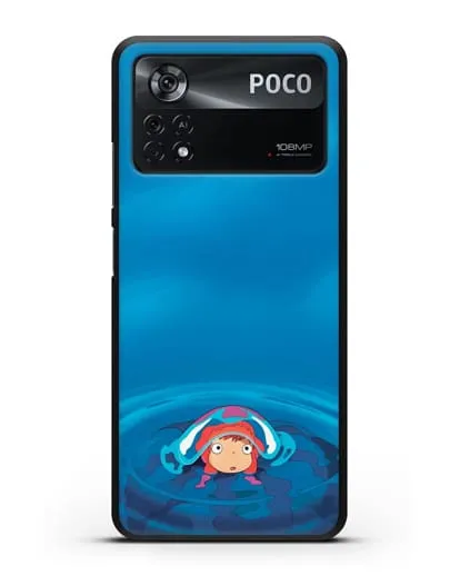 Чехол аниме Рыбка Поньо на утёсе - Осторожная Поньо силиконовый для Xiaomi Poco X4 Pro