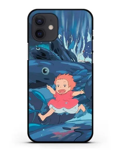 Чехол аниме Рыбка Поньо на утёсе - Поньо бегущая по морю силиконовый для iPhone 12
