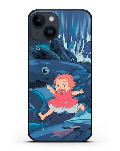 Чехол аниме Рыбка Поньо на утёсе - Поньо бегущая по морю силиконовый для iPhone 14