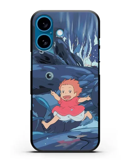 Чехол аниме Рыбка Поньо на утёсе - Поньо бегущая по морю силиконовый для iPhone 16