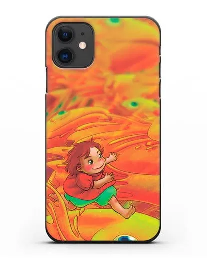 Чехол аниме Рыбка Поньо на утёсе - Поньо и золотые рыбки силиконовый для iPhone 11