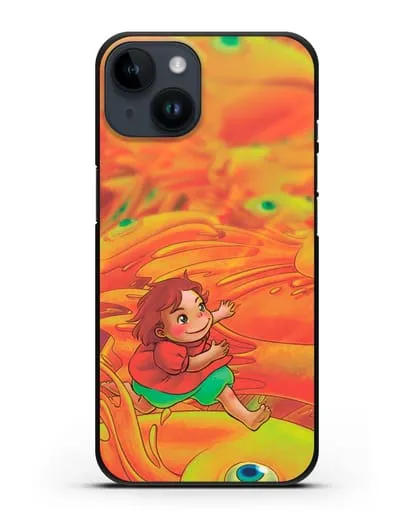 Чехол аниме Рыбка Поньо на утёсе - Поньо и золотые рыбки силиконовый для iPhone 14