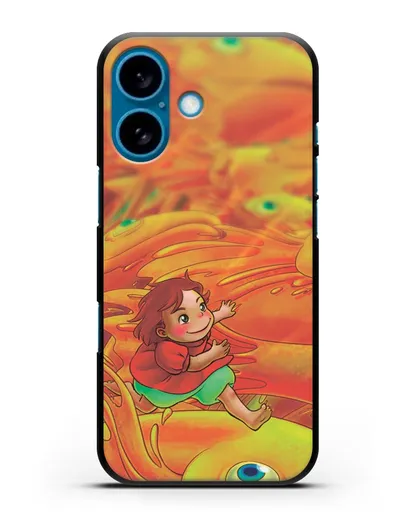 Чехол аниме Рыбка Поньо на утёсе - Поньо и золотые рыбки силиконовый для iPhone 16