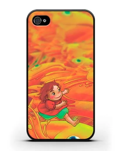 Чехол аниме Рыбка Поньо на утёсе - Поньо и золотые рыбки силиконовый для iPhone 4/4s