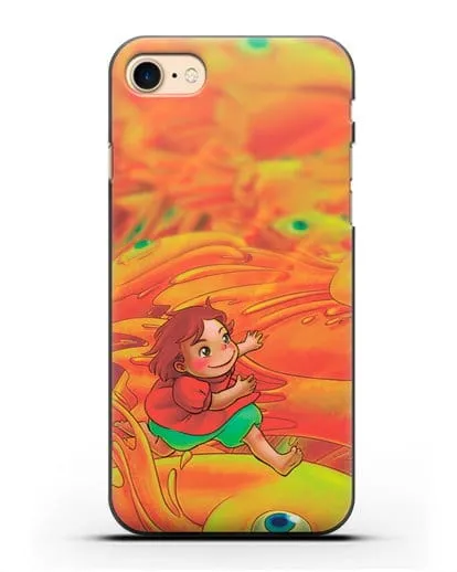 Чехол аниме Рыбка Поньо на утёсе - Поньо и золотые рыбки силиконовый для iPhone 8