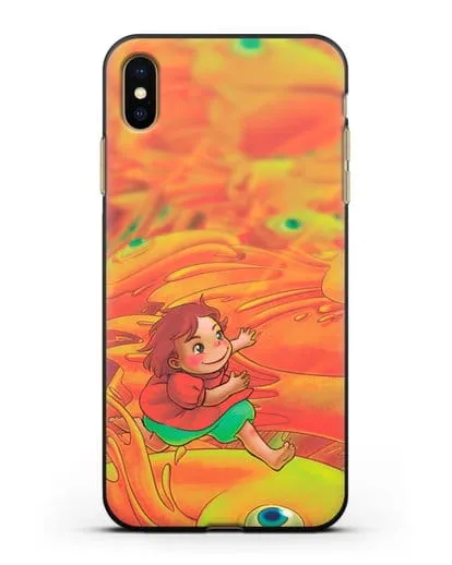 Чехол аниме Рыбка Поньо на утёсе - Поньо и золотые рыбки силиконовый для iPhone XS Max