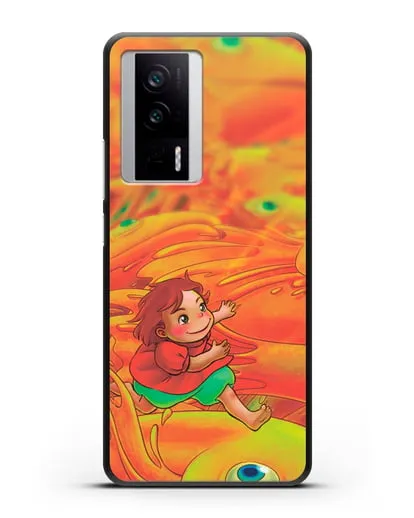 Чехол аниме Рыбка Поньо на утёсе - Поньо и золотые рыбки силиконовый для Xiaomi Poco F5 Pro
