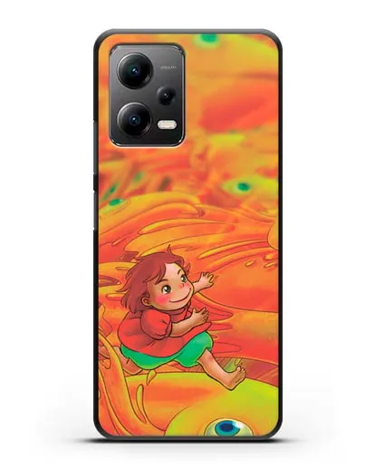 Чехол аниме Рыбка Поньо на утёсе - Поньо и золотые рыбки силиконовый для Xiaomi Poco X5