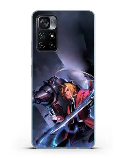 Чехол аниме Ходячий замок - Эдвард и Ал в бою силиконовый для Xiaomi Poco M4 Pro 5G